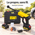 Nettoyeur haute pression portable sans fil YOVLET 48V jaune avec 2 batteries coffret et accessoires