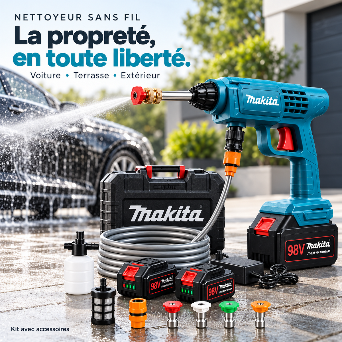 Nettoyeur haute pression sans fil Makita 98V – Kit avec accessoires